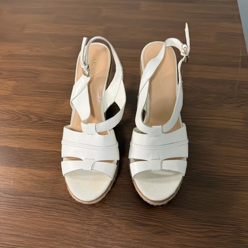Anne Klein‎ Aktague Ivory Strappy Leather Wedge Espadrilles Size 8.5
